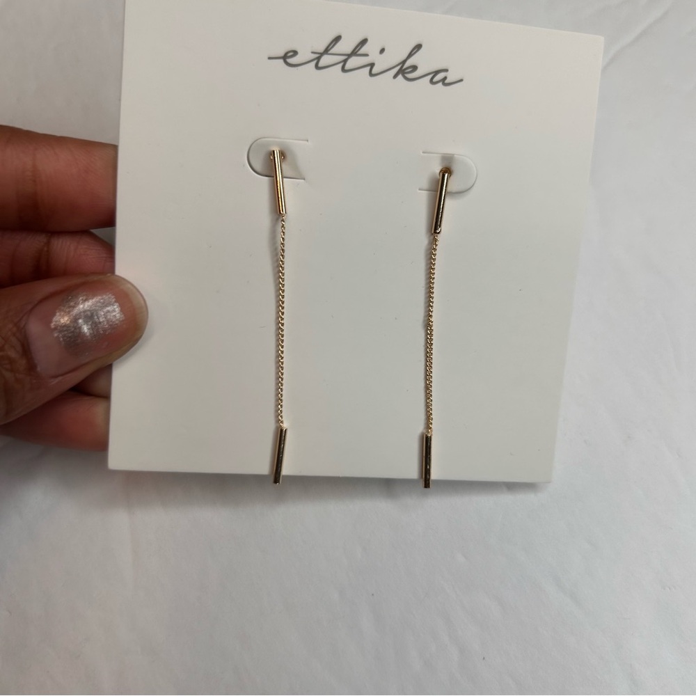ettika Delicate Gold Threader Bar Drop Earrings